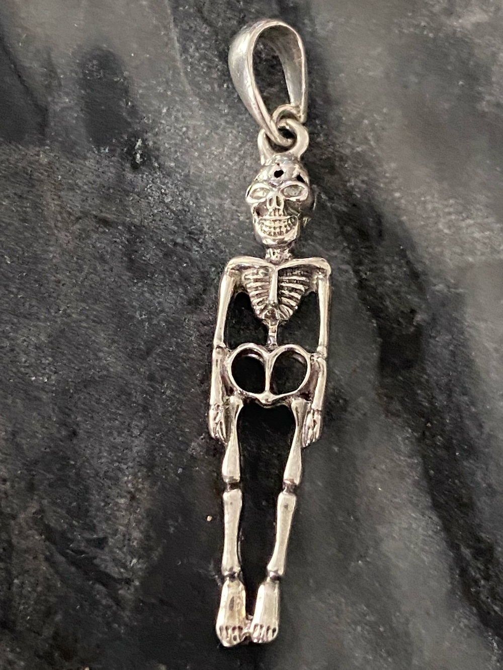 Sterling Silver 925 Skeleton Heart Pendant Necklace - Silver